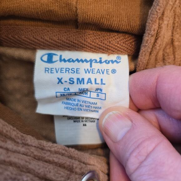 Champion Hoodie Women's XS Reverse Weave Brown Corduroy Cropped Y2K Athleisure - Picture 6 of 10